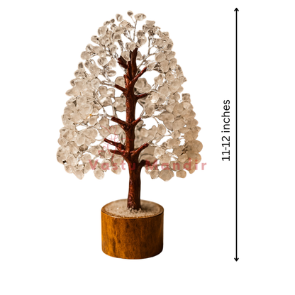 Clear quartz crystal tree information graphic showing visible product details