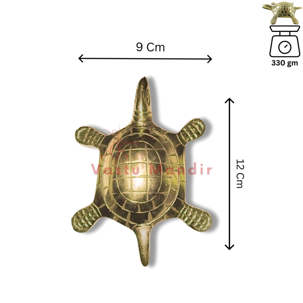 Brass tortoise idol with yantra grid 9 by 12 cm size diagram with 330 g weight
