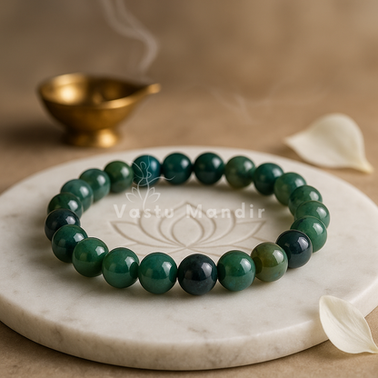 Natural Moss Agate Bracelet 8mm Green Heart Chakra Healing Stone Prosperity Vastu Mandir