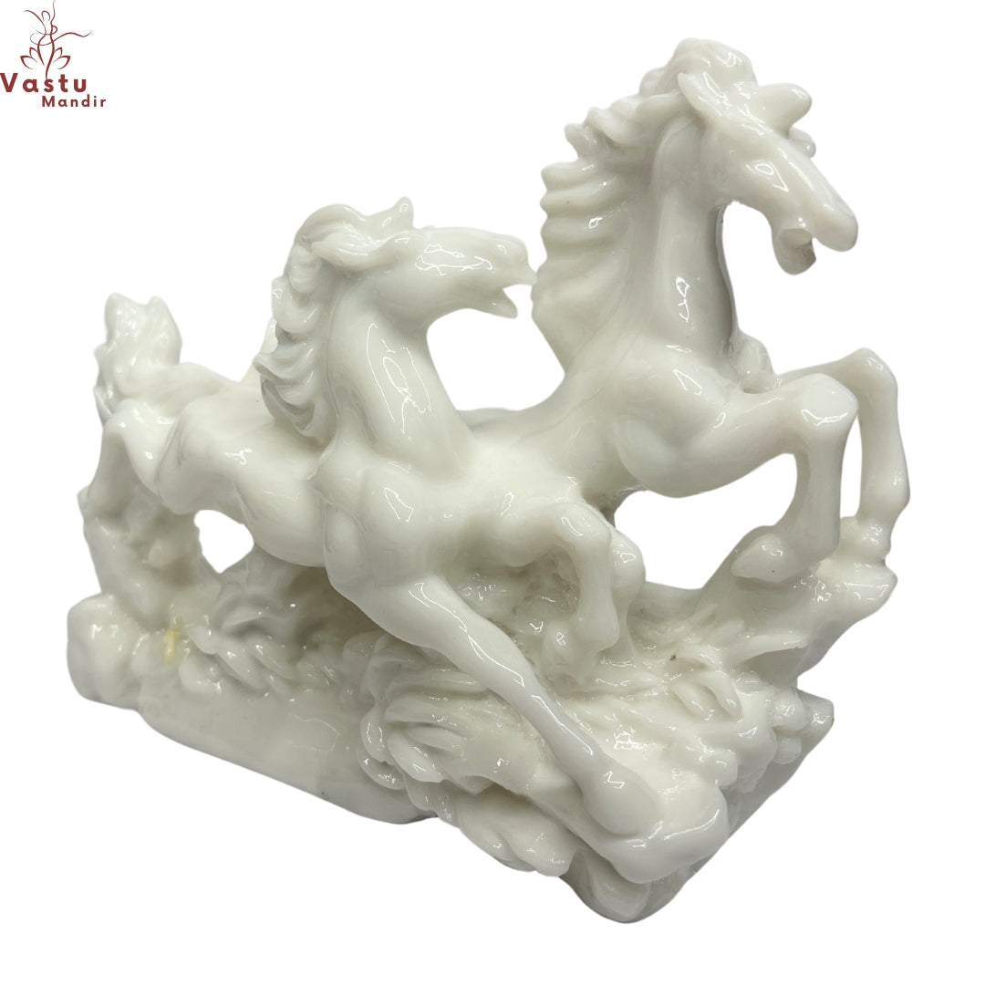 vastu mandir white horses, white color horse for table showpiece, Two running horse for home and office, home decoration and showpiece