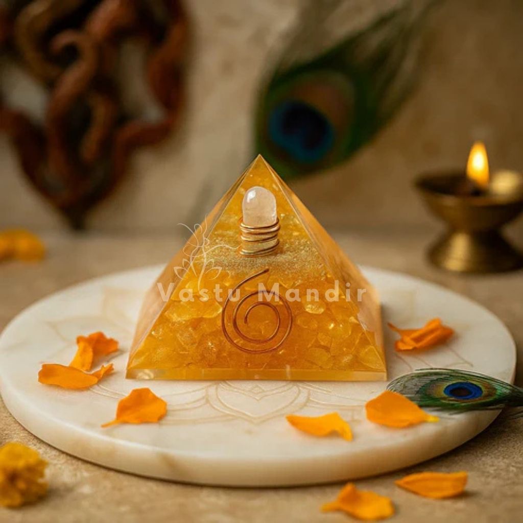 Natural Citrine Pyramid, citrine crystal – front-left angled view showing two pyramid faces