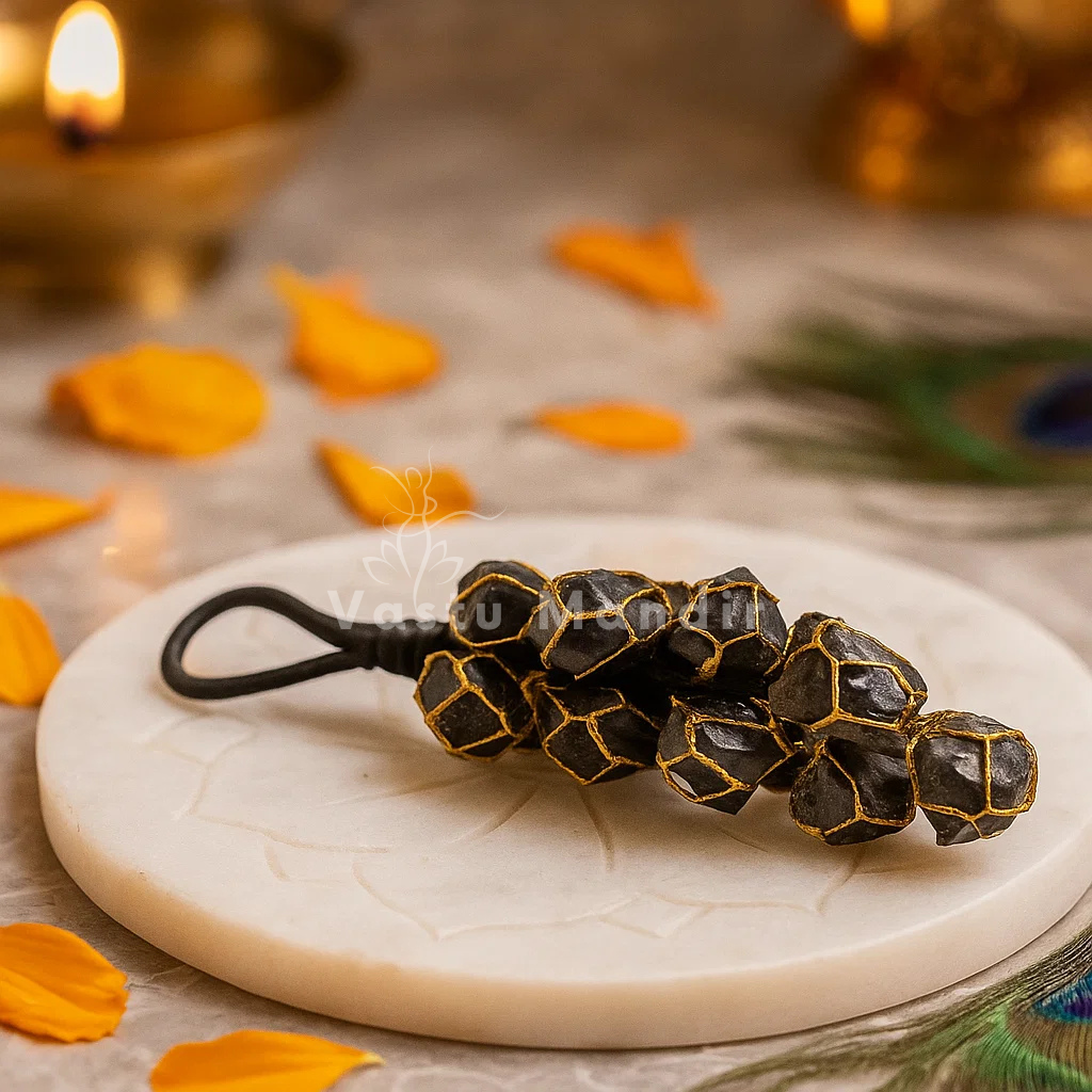 Black tourmaline chunk arranged in a styled spiritual setting