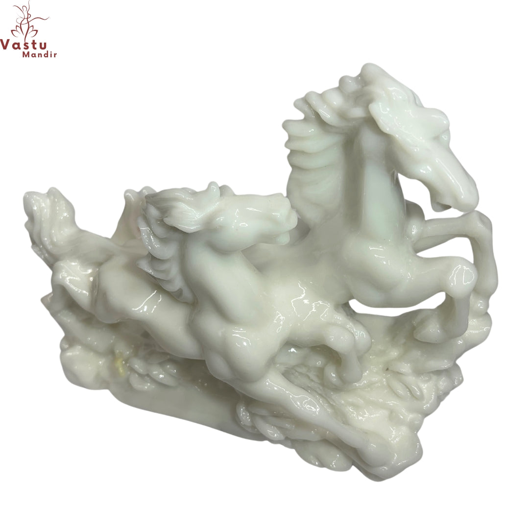 vastu mandir white horses, white color horse for table showpiece, Two running horse for home and office, home decoration and showpiece