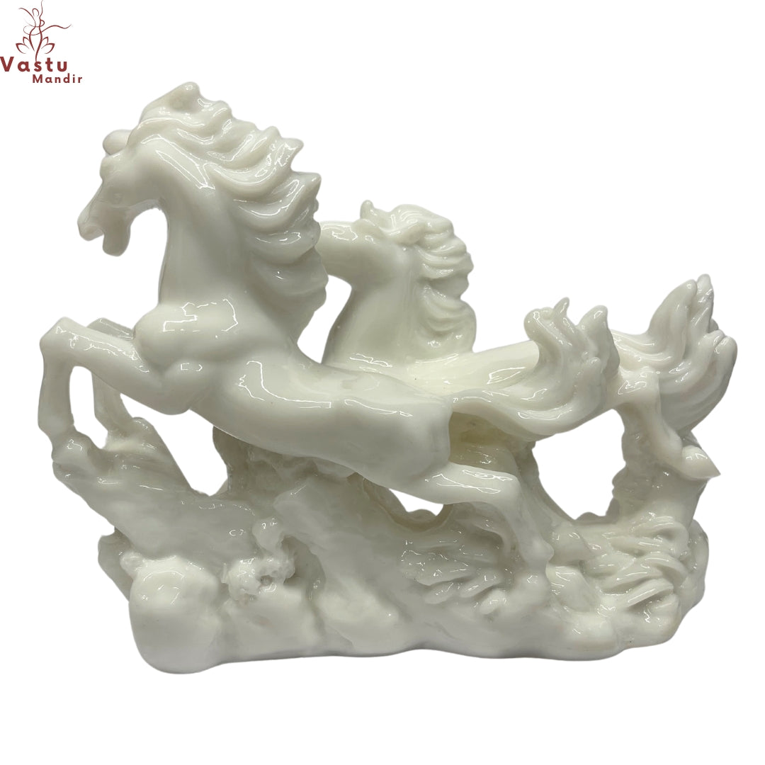 vastu mandir white horses, white color horse for table showpiece, Two running horse for home and office, home decoration and showpiece