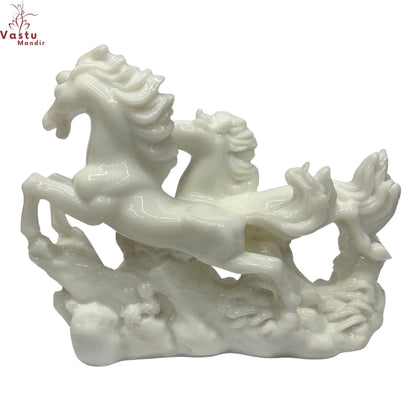 vastu mandir white horses, white color horse for table showpiece, Two running horse for home and office, home decoration and showpiece