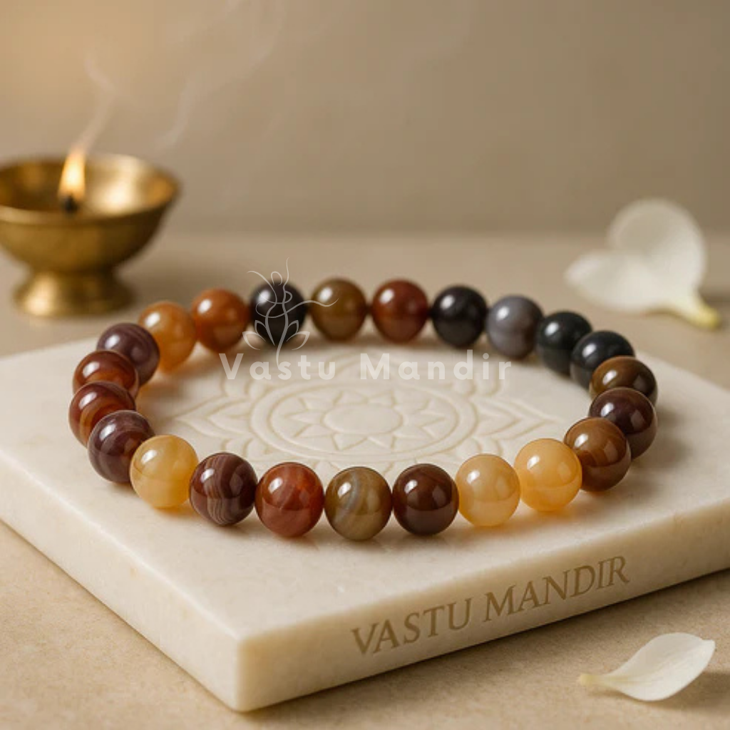 Natural botswana agate crystal bracelet shown in a second hand-held product view