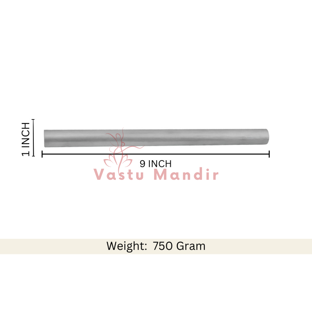 Vastu virtual rod size graphic showing the 9-inch option and 750 g weight