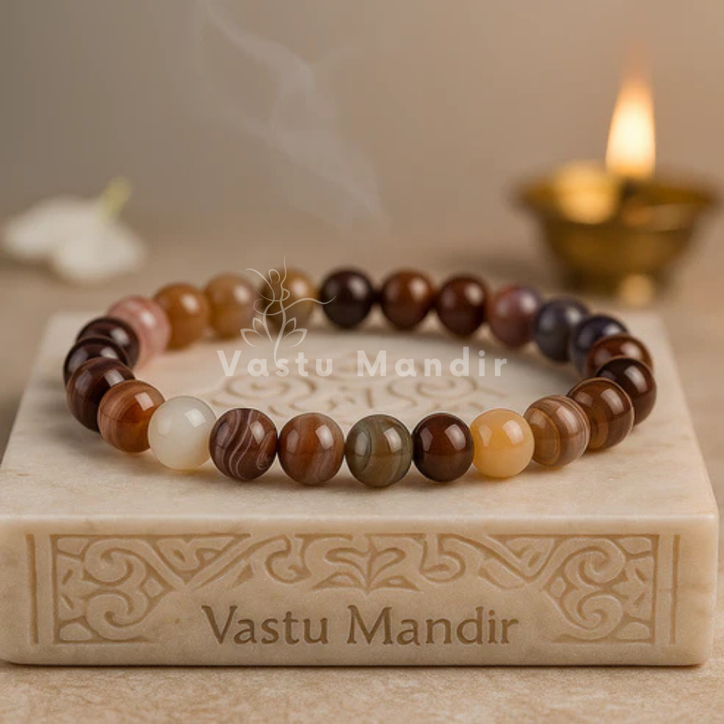 Natural botswana agate crystal bracelet presented with a hand for visual scale