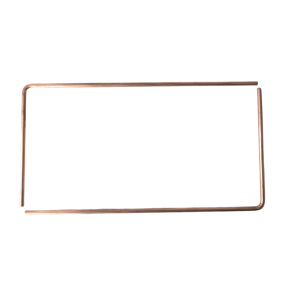 Copper dowsing rod pair shown parallel in a clean product view