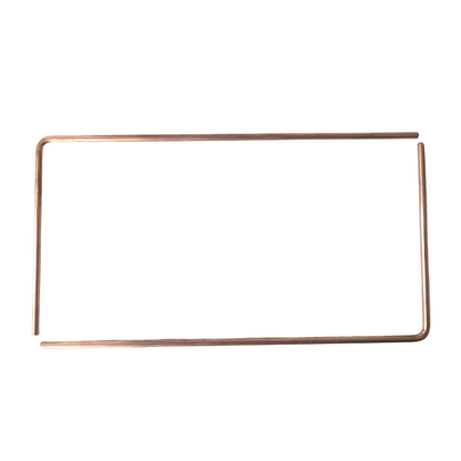 Copper dowsing rod pair shown parallel in a clean product view