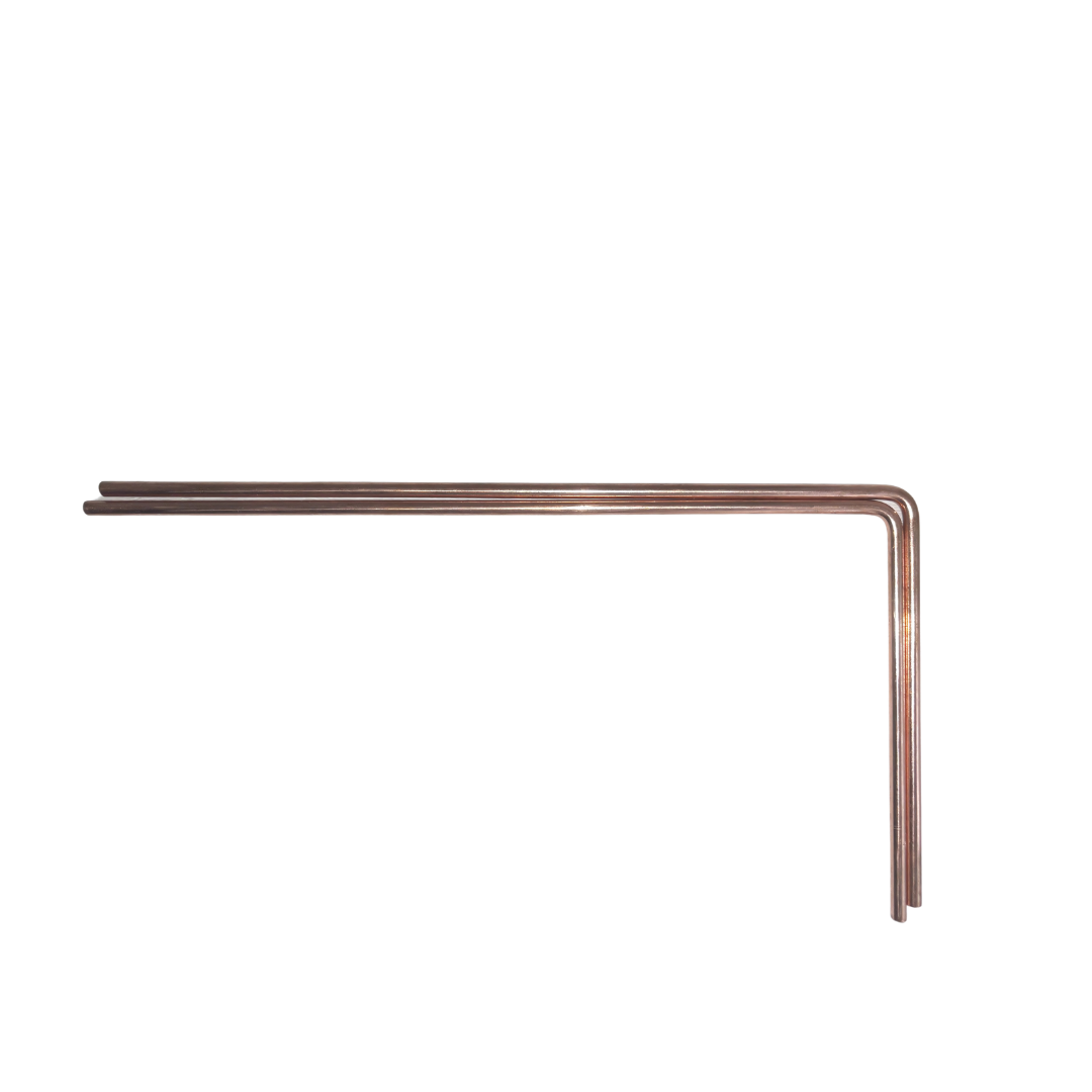 Angled plain copper dowsing rods isolated on a white background