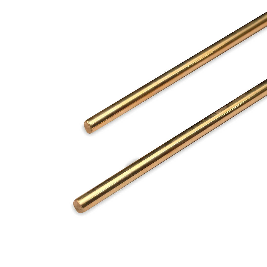 Close-up of straight rounded tips on the plain brass dowsing rods