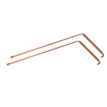 Plain copper L-shaped dowsing rod pair isolated on a white background