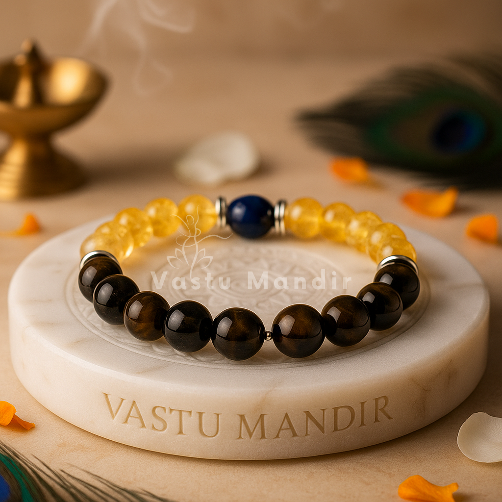 Leo zodiac crystal bracelet shown in a second hand-held product view