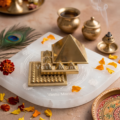 3 Layer Brass Pyramid Vastu Remedy for Health, and Positive Energy for Home Entrance, Main Door and Kitchen Placement | 7 x 7 x 5.5 cm | 690 gm