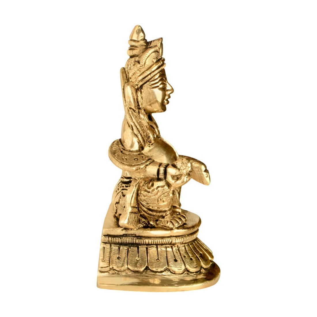 Brass Kuber Ji idol left-side view showing the seated posture