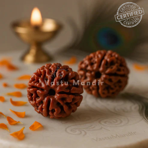 4 mukhi Rudraksha presented in a close spiritual product view