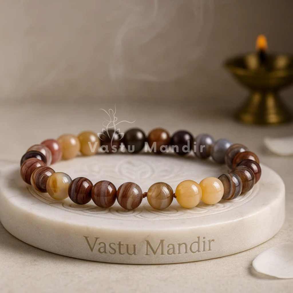 Natural botswana agate crystal bracelet shown with a hand in a lifestyle photograph