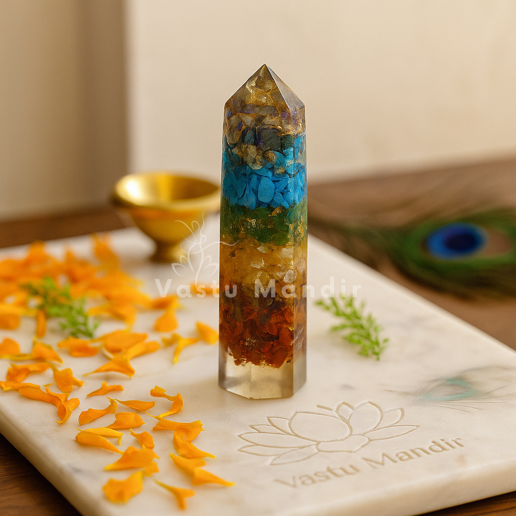 Seven chakra Vastu pencil shown in a close styled product view