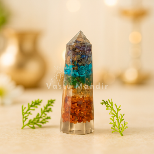 Seven chakra Vastu pencil displayed in a softly lit product setting