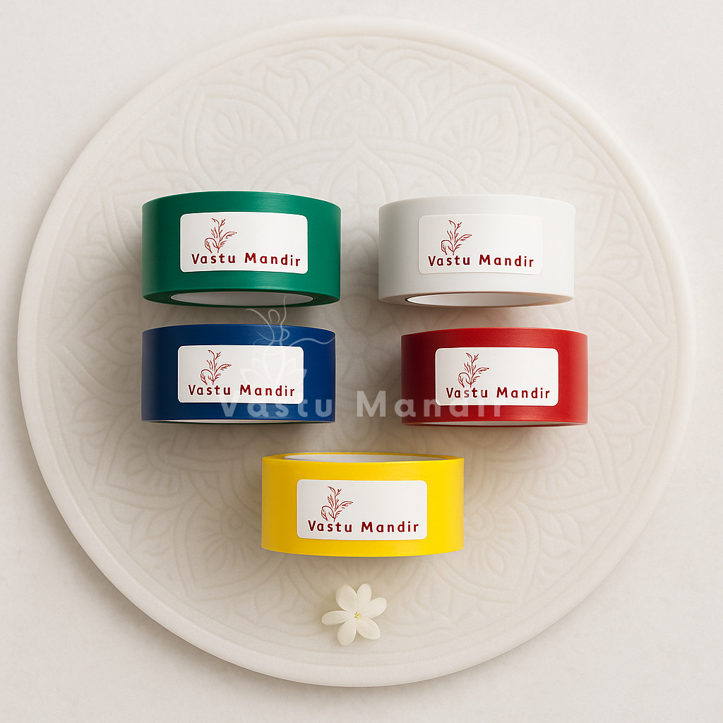 5-element Vastu color vinyl tape arranged in a styled spiritual setting