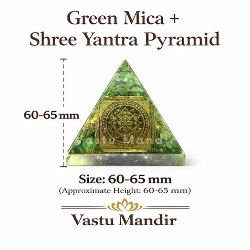 Green Mica Shree Yantra Pyramid – top-down view showing the apex and square base
