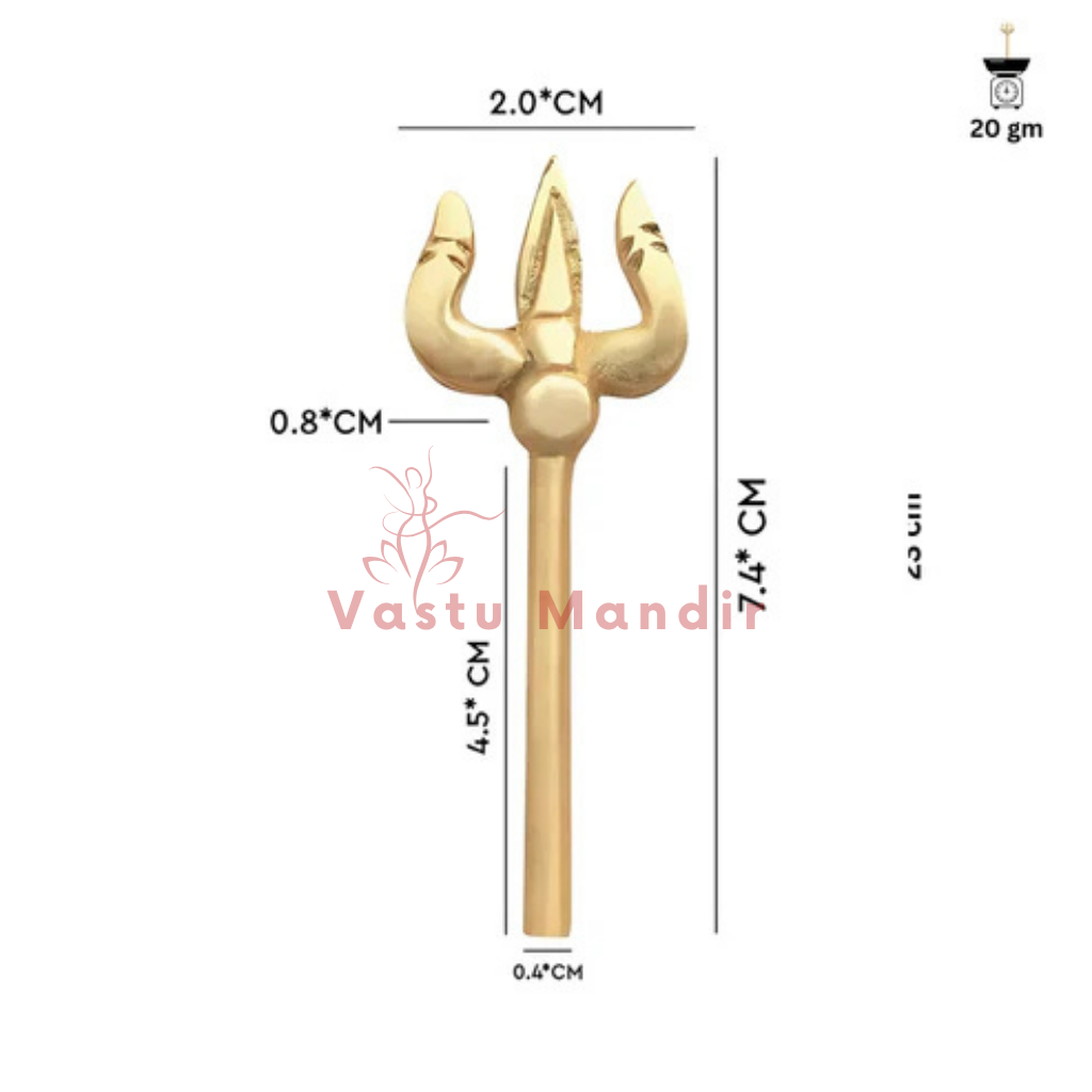 Brass Trishul idol dimension diagram showing the compact Trishul measurements