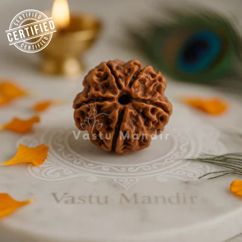 Nepali 5 mukhi Rudraksha displayed in a softly lit sacred setting