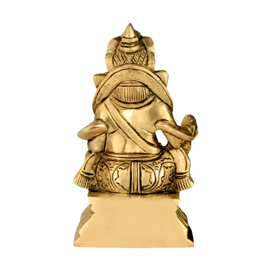 Brass Kuber Ji idol rear view showing the decorated throne