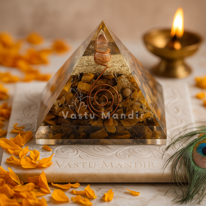Tiger Eye Pyramid, lead metal – sacred styled display