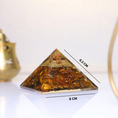 Tiger Eye Pyramid, lead metal – top-down view showing the apex and square base