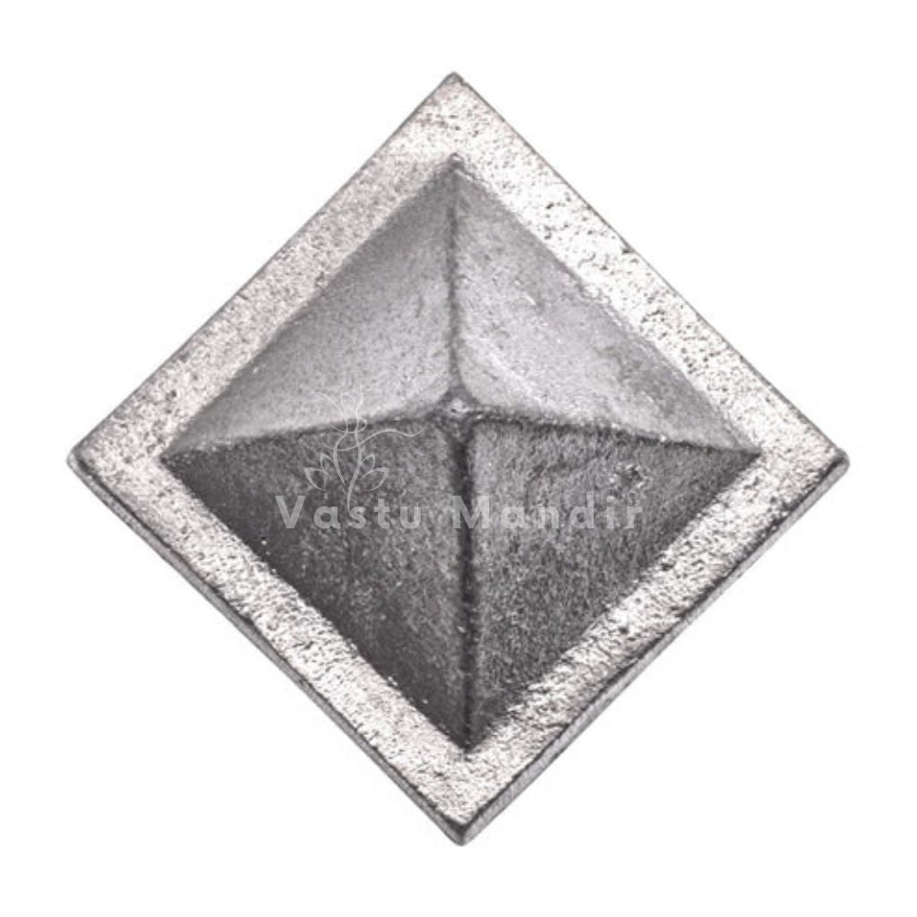 Top view of solid zinc pyramid showing its square base and four triangular faces