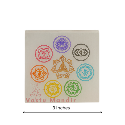 Square 7 chakra selenite plate on a clean white background
