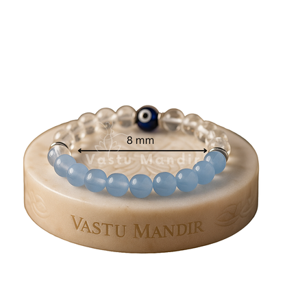 Aquarius birthstone crystal bracelet presented with a hand for visual scale
