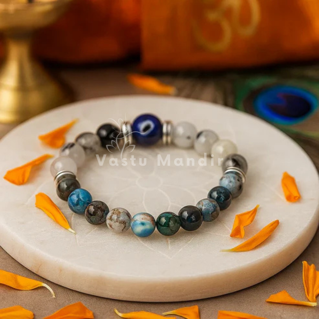 Gemini zodiac crystal bracelet shown in a second hand-held product view