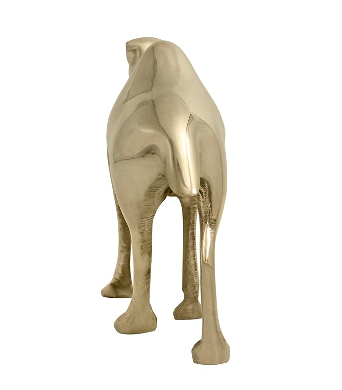 Plain-finish brass camel idol rear view isolated on white background
