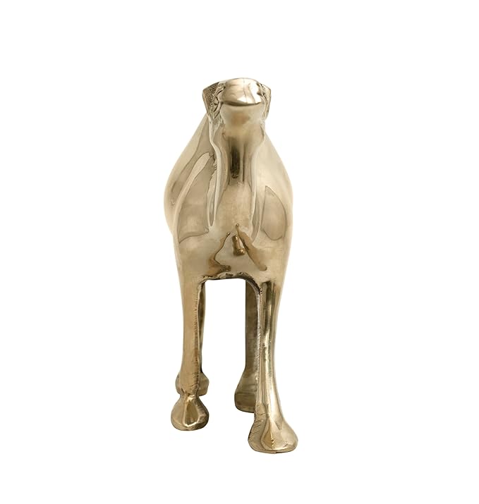 Plain-finish brass camel idol front view isolated on white background