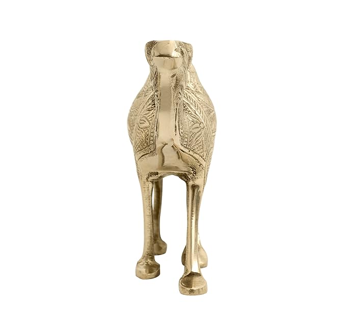 Designer brass camel idol front view isolated on white background
