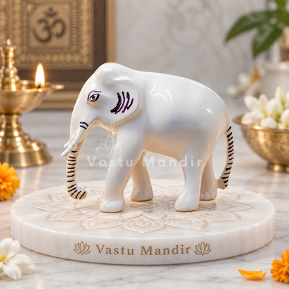 Brass White Elephant Idol Vastu Remedy for Wisdom, Royal Energy and Prosperity for Home, Office and Gifting | 18 x 5.5 x 14 cm | 1.4 kg