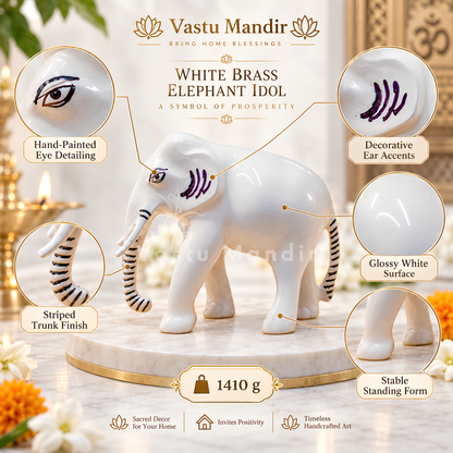 Brass White Elephant Idol Vastu Remedy for Wisdom, Royal Energy and Prosperity for Home, Office and Gifting | 18 x 5.5 x 14 cm | 1.4 kg