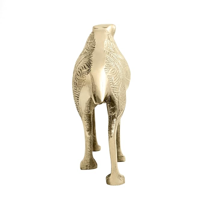 Designer brass camel idol rear view isolated on white background