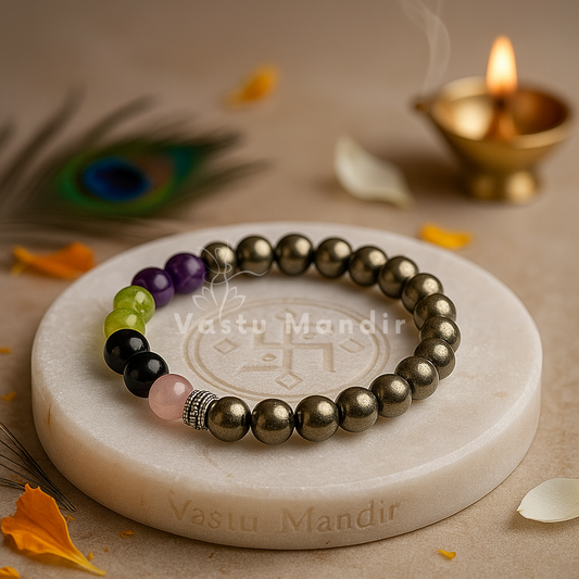 Skin radiance crystal bracelet shown with a hand in a lifestyle photograph