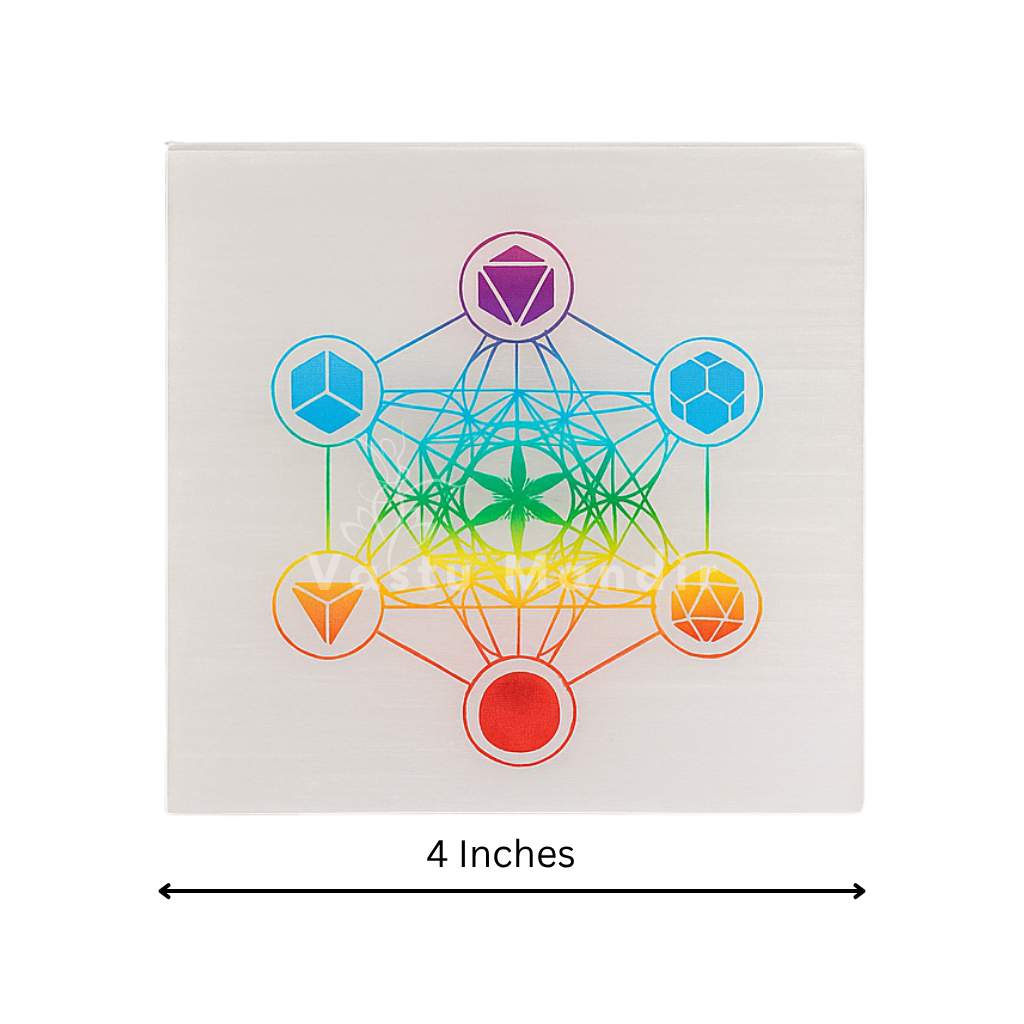 Hexagon selenite plate in a close product view on white