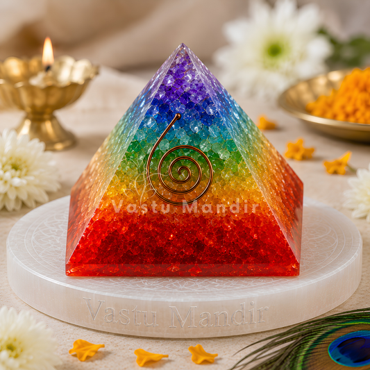 7 Chakra Orgonite Pyramid with Coil Vastu Remedy for Vastu Dosh Correction, Energy Alignment and Healing Balance for Home and Meditation Spaces | 8 cm | 130 g
