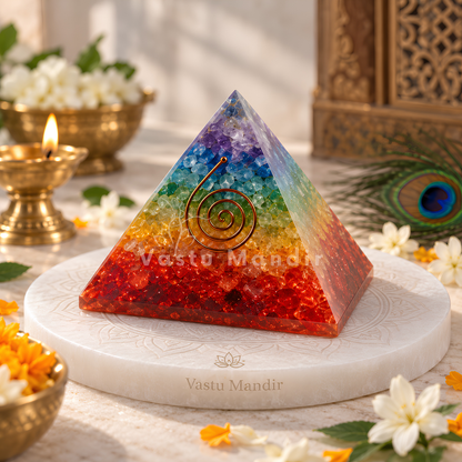 7 Chakra Orgonite Pyramid with Coil Vastu Remedy for Vastu Dosh Correction, Energy Alignment and Healing Balance for Home and Meditation Spaces | 8 cm | 130 g