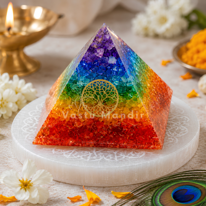 7 Chakra Orgone Pyramid Vastu Remedy for Reiki Healing, Energy Amplification and North East Correction with Tree of Life for Home and Meditation Spaces | 7.5-8 cm | 140 g