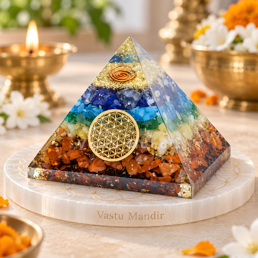 7 Chakra Yantra Pyramid Vastu Remedy for Aura Cleansing, Life Force Harmony and Chakra Alignment for Meditation, Healing and Spiritual Balance | 8 cm | 120 g
