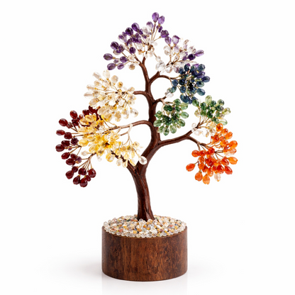 7 Chakra Crystal Tree on a white background