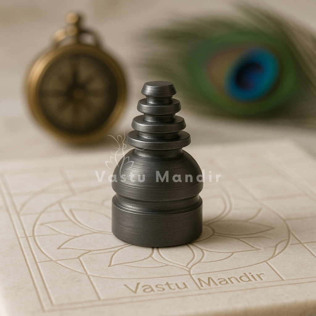 Iron Vastu cone stud displayed upright on engraved marble