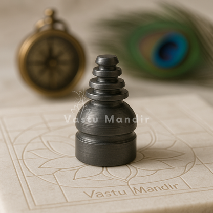 Iron Vastu cone stud displayed upright on engraved marble